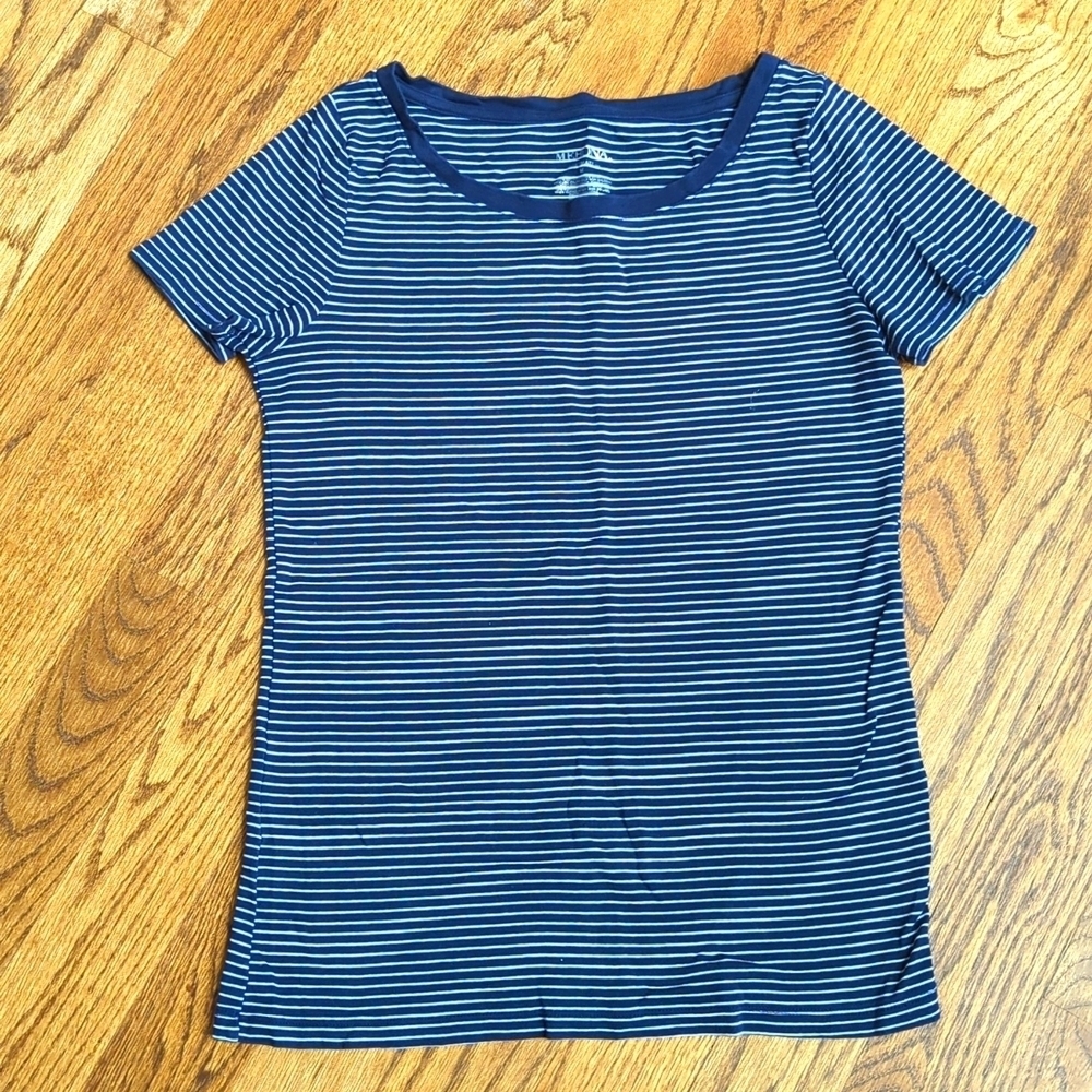 Morona "The Ultimate Tee" Navy With White Thin Stripes Size Medium